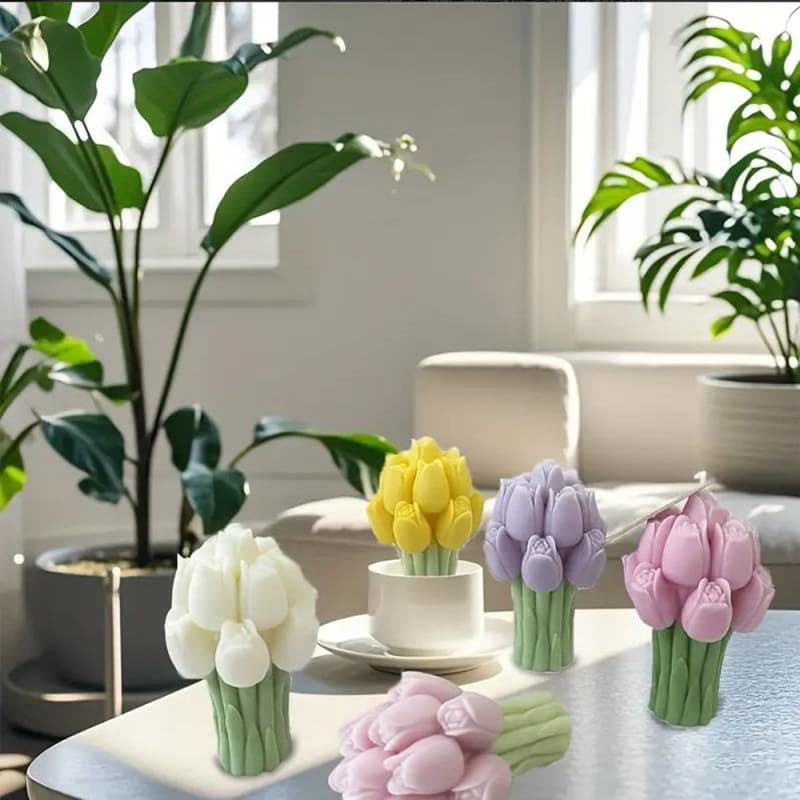 Sweet Tulip Bouquet Silicone Mold DIY Scented Candle Plaster Ornament Decoration Silicone Mold