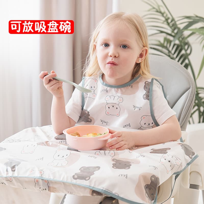 Integrated dining chair cover children's summer baby back-to-back eating bib waterproof anti-dirty baby dining table rice pocket