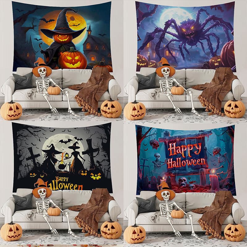Amazon cross-border Halloween tapestry bat pumpkin head clown horror background cloth rental house dormitory decoration cloth