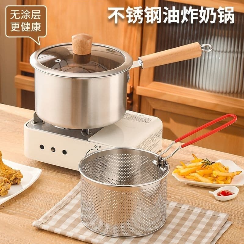 Thickened Stainless Steel Milk Pot Deep Fryer Household Oil Pot Small Frying Pot Noodle Pot Soup Pot Baby Food Pot Coating-Free