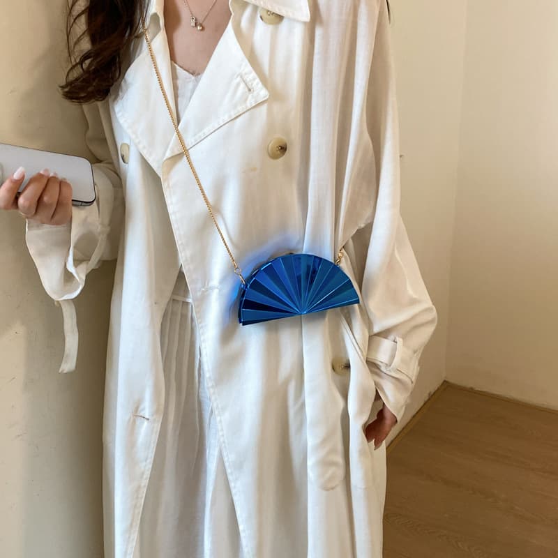 Cross-Border Women's Fan-Shaped Evening Bag, Clutch Bag, Acrylic Shell Bag, Chain Shoulder Crossbody Bag, Fan-Shaped Bag