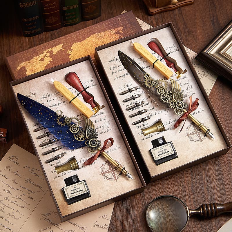 Duke Pen High Appearance Feather Pen European Style Retro Dip Pen Gift Box Set Calligraphy Practice Gift Wax Seal Stamp