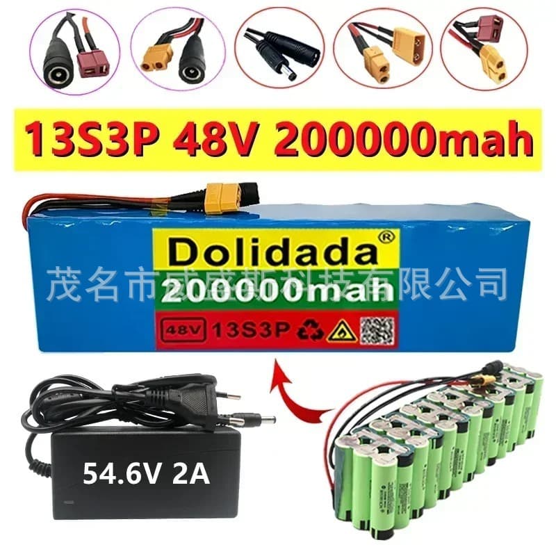 48V 200Ah 18650 Lithium Battery Pack 13S3P with Built-in BMS for Electric Vehicles and Balance Scooters