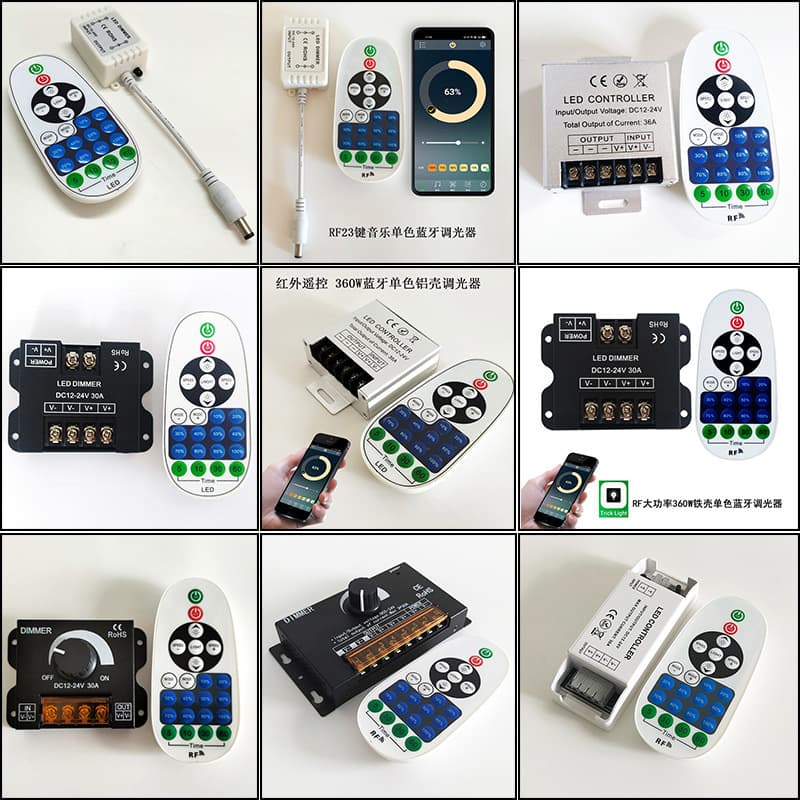 24V High-Power Monochrome LED Dimmer with Wireless Remote, Bluetooth App Control, and 23-Key Dimming for LED Strips
