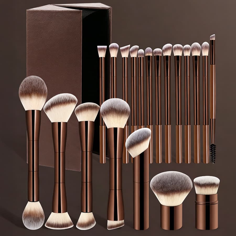 20-Piece Professional Aluminum Tube Makeup Brush Set, Includes a Makeup Sponge and Expandable Paper Box Storage Case