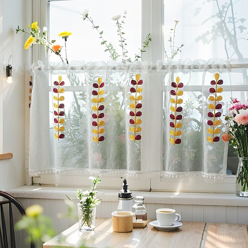 American Coffee Curtain Door Curtain Kitchen Short Curtain Mesh Curtain Partition Curtain Cabinet Cover Modern Simple Style Polyester