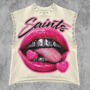 FC1428 Retro Lip Print Rivet Casual Vest for Europe and America Cross-Border