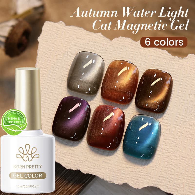 BORN PRETTY Autumn Winter Cat Eye Amber Glass Bead Cat Eye Gold Sparkle Cat Eye Gel Polish