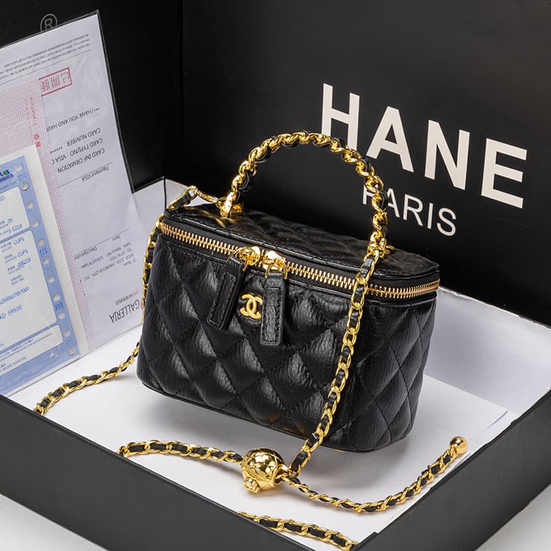 2025 New Women's Box Bag, Small Luxury Style with Gold Ball Chain Handle Bag