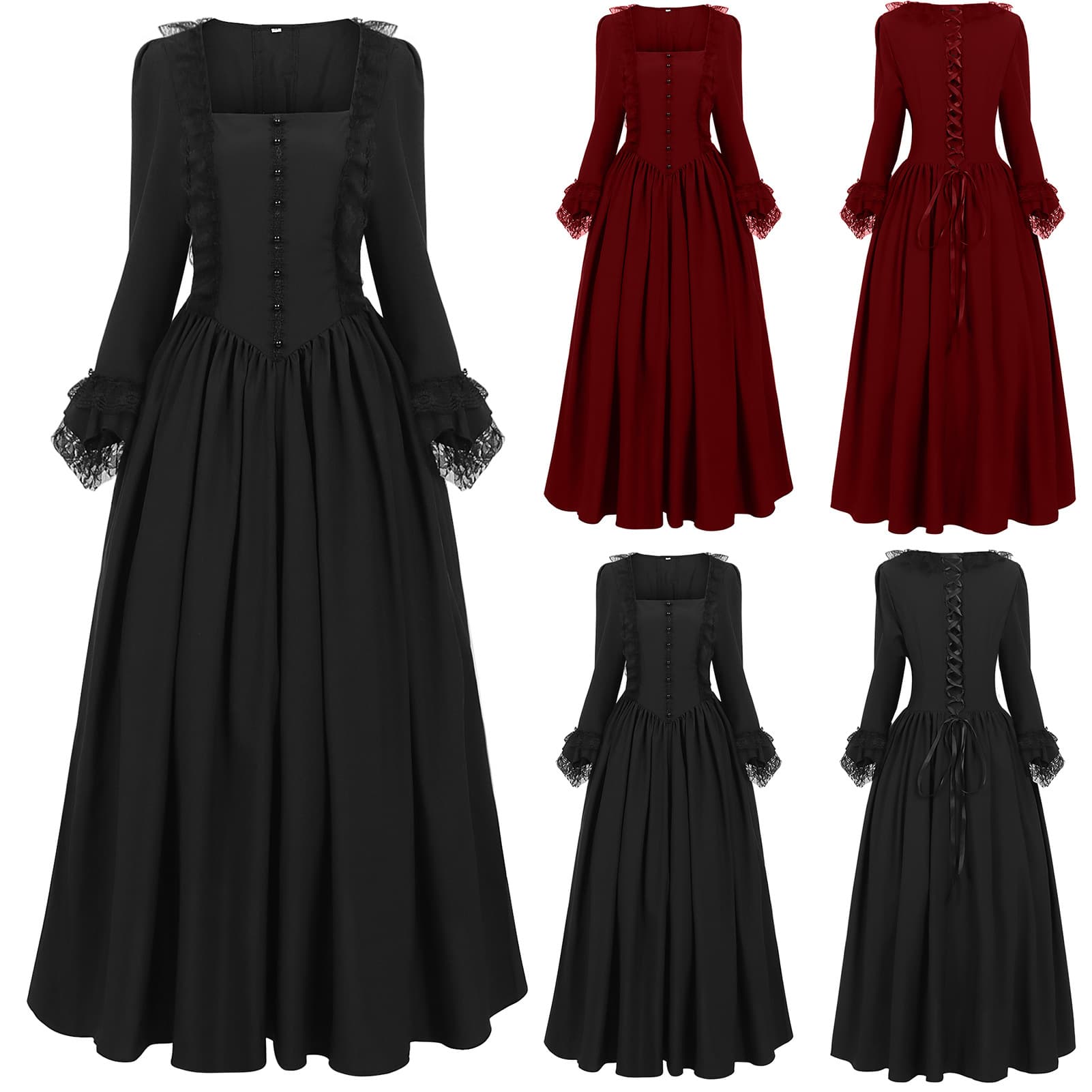 European and American Halloween Medieval Costume Noble Court Dress Lace Vintage Dress Adult Plus Size Performance Costume
