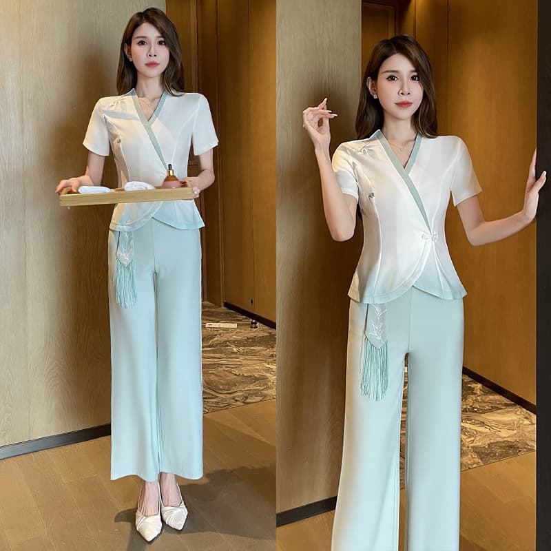 Women's beauty salon uniform, high-end health center moxibustion therapy technician Chinese style summer women's suit 1508 short sleeve