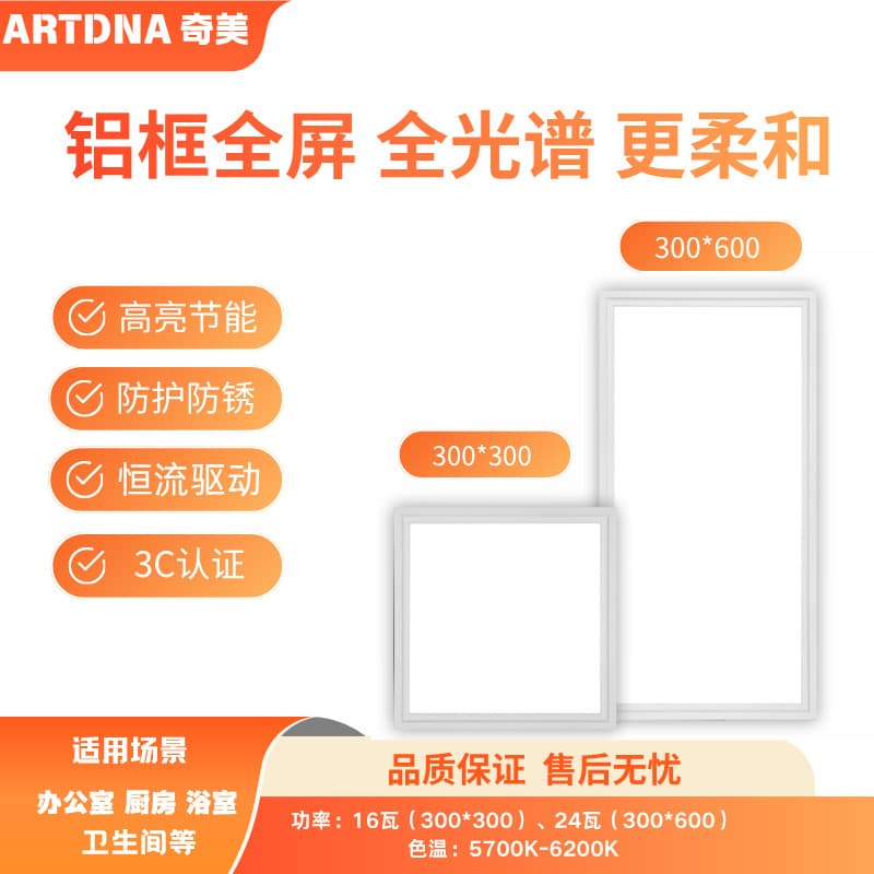 Full Spectrum Flat Panel Light Soft Eye Protection Kitchen Bathroom Embedded Aluminum Panel Integrated Ceiling LED Light