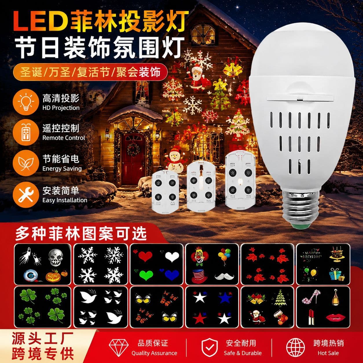 Foreign trade hot-selling LED film projection light Christmas and Halloween day decoration bulb Easter party atmosphere light