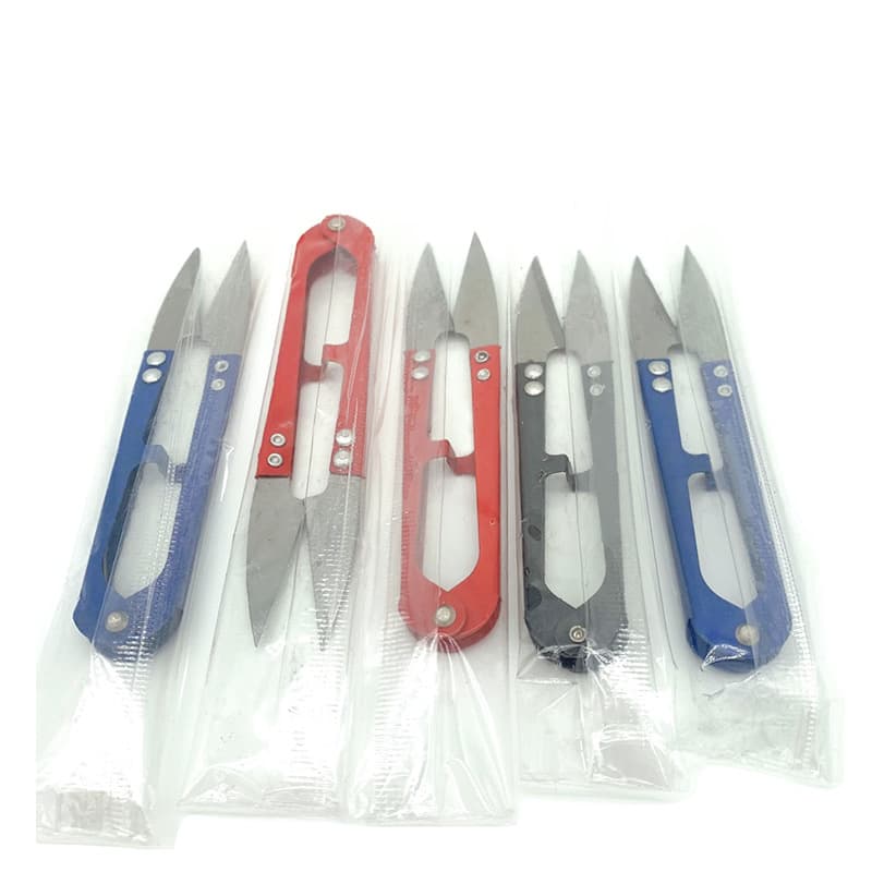 U-shaped plastic spring thread snips, cross-stitch thread clippers, fishing line scissors, individually packaged colored yarn snips.