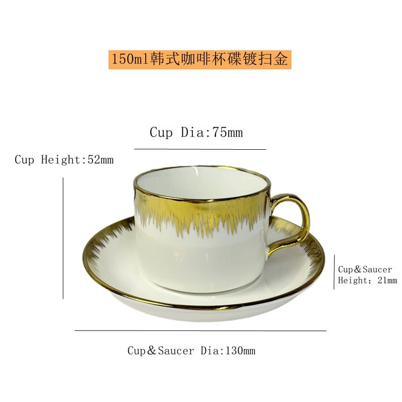 Cross-border Electroplated Ceramic Cup and Saucer Set European-style Ceramic Cup Gold-plated Coffee Cup and Plate Creative Tea Cup Light Luxury Retro
