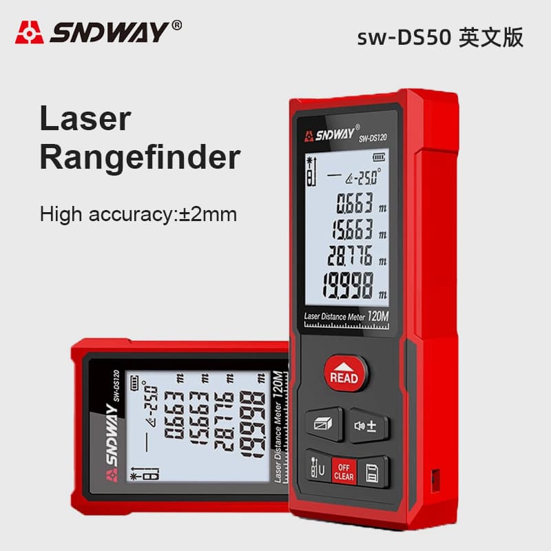 Sndway Laser Rangefinder Sw-Ds50 Handheld Infrared Laser Ruler Tape Measure Digital Ruler English