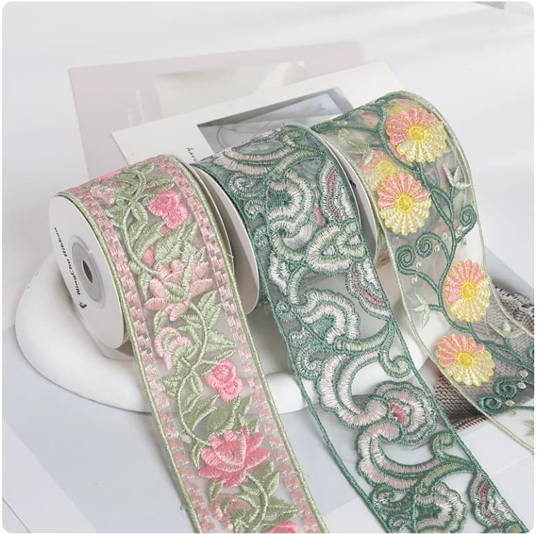 Colorful ribbon embroidery ribbon ribbon bow mesh ribbon wedding cake ribbon gift pure cotton ribbon embroidery