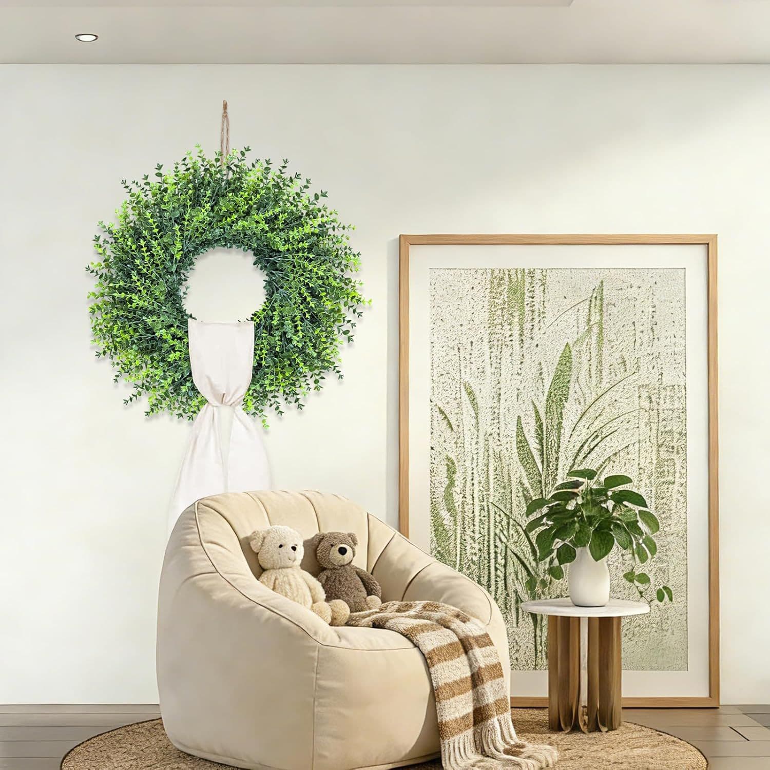 Cross-border TEMU's popular eucalyptus wreath is perfect for spring home decor and front door decorations, suitable for baby showers and store traffic generation.