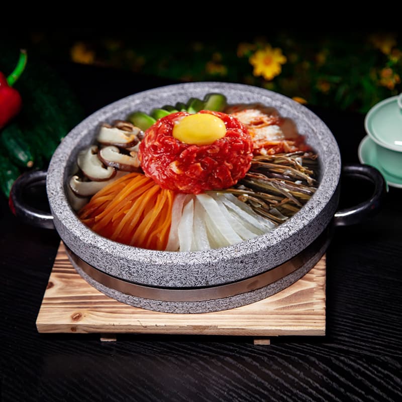 Natural Light and Dark Stone Baking Pan, Crack-resistant Stone Plate, Korean BBQ Round Dual-handle Stone Pot Grill