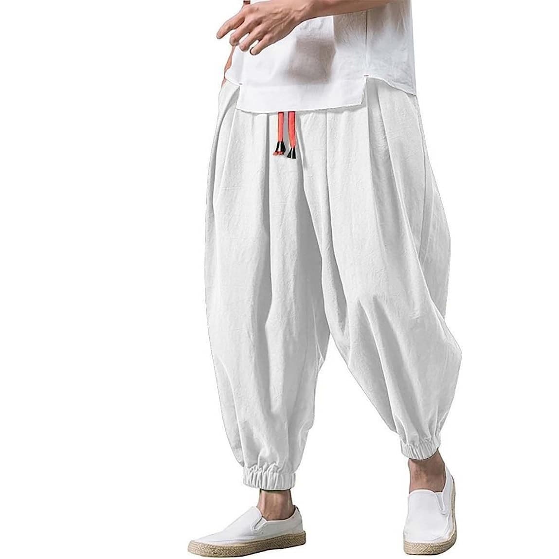 Summer new men's linen bloomers, loose cotton and linen leggings, large size trendy wide-leg pants, harem petite pants