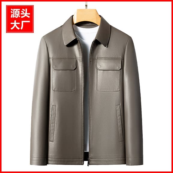 Inoboni | Lei Jun's style men's leather jacket with lapel, hot-selling workwear leather coat, men's outerwear, factory wholesale 2589