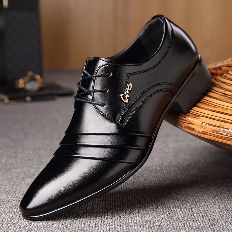 Men's Business Leather Shoes British Casual Pointed Toe Formal Lace-up Slip-on Low-top Large Size Fashion Men's Shoes