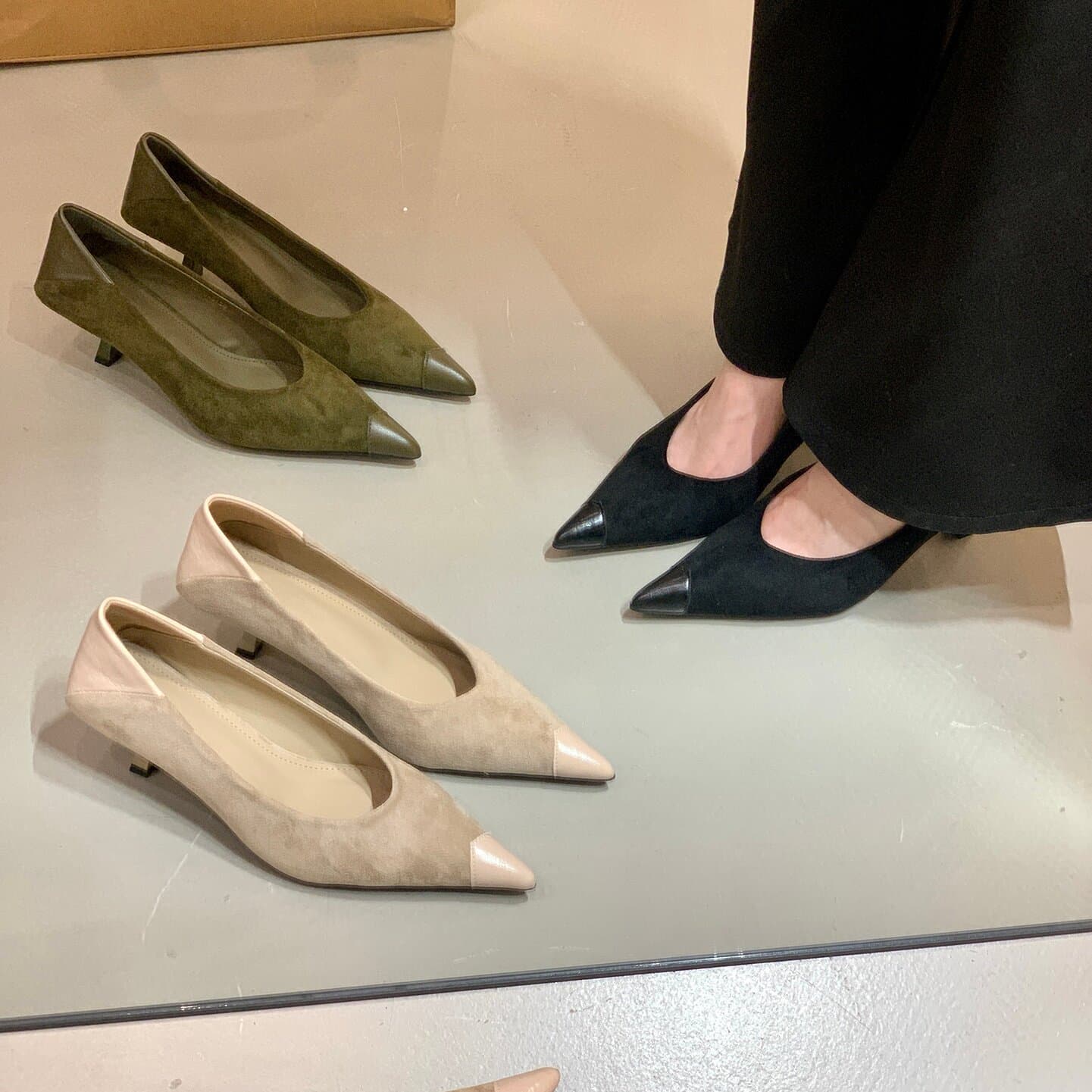 Pointed toe retro suede shallow kitten heel shoes for women 2026 new style French style stiletto simple high heels