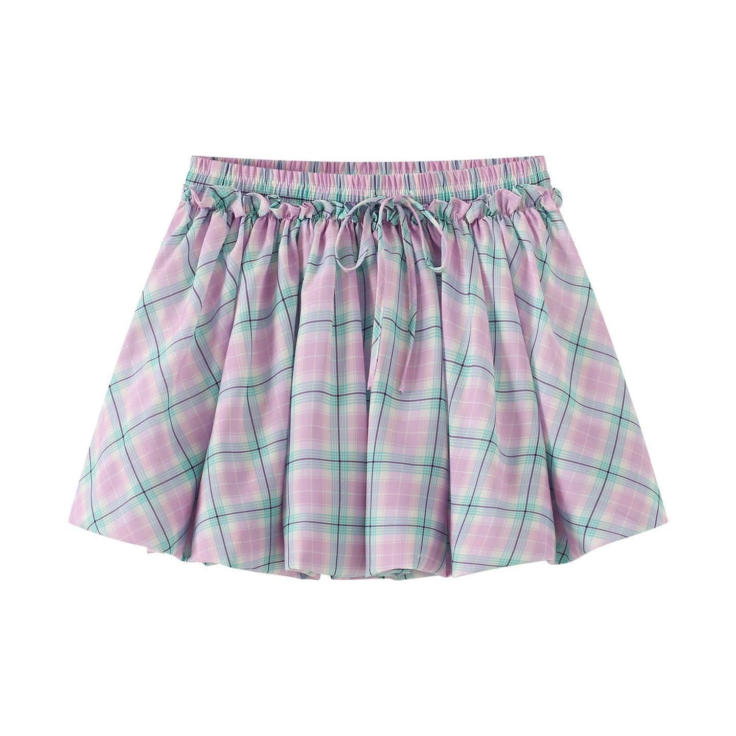 2026 Summer New Women's Urban Pastel Plaid Tulip Ultra-Short Loose Skirt