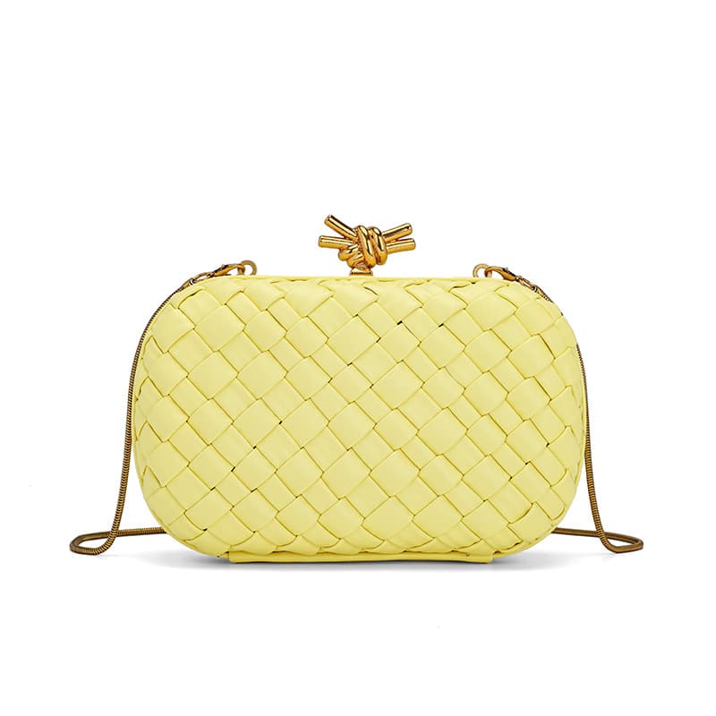Handwoven Evening Chain Box Bag Small Fragrance Style PU Leather Crossbody Bag Medium Hardness Buckle Closure No Lining