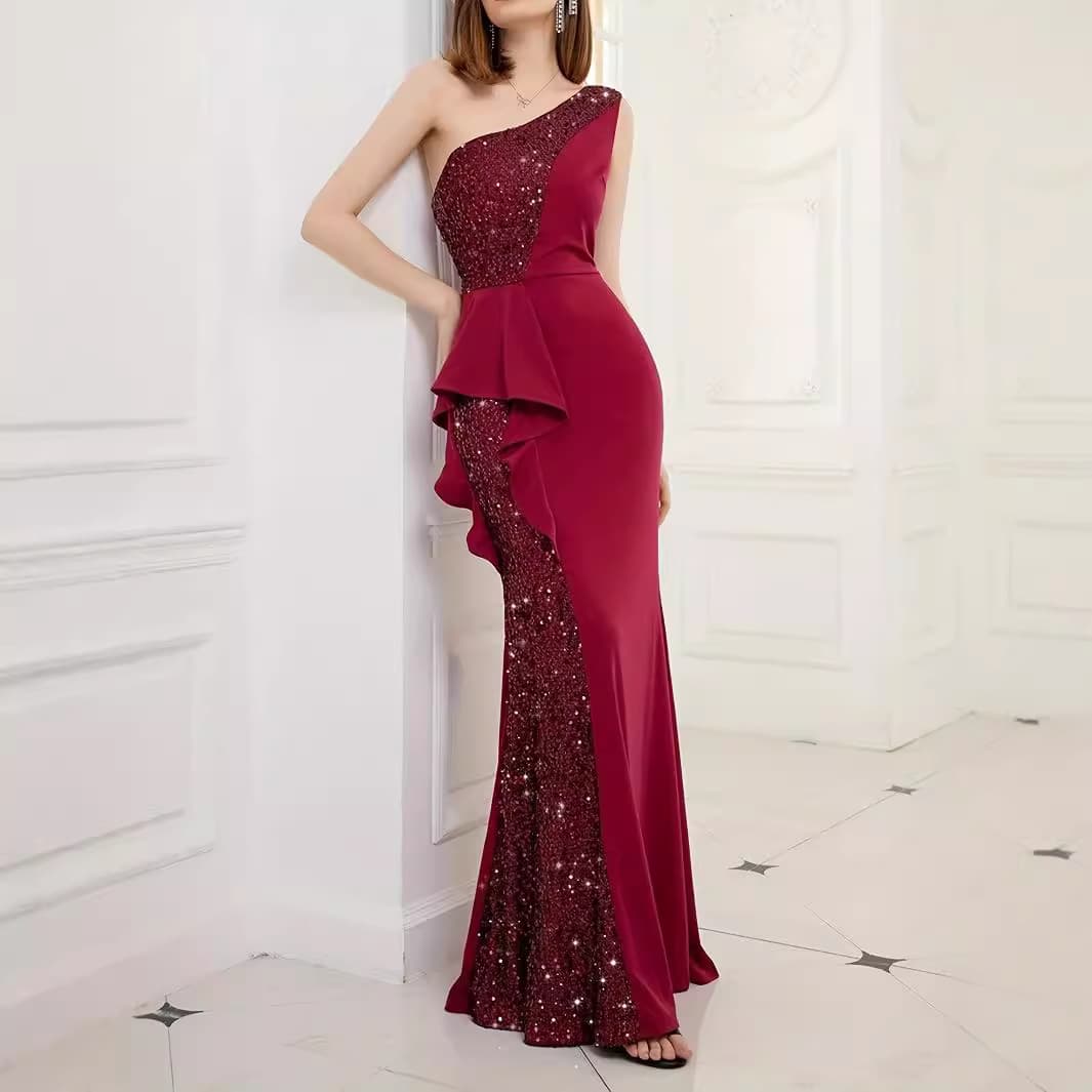 Plus size women's clothing European and American foreign trade Amazon new off-shoulder solid color dress dress long skirt