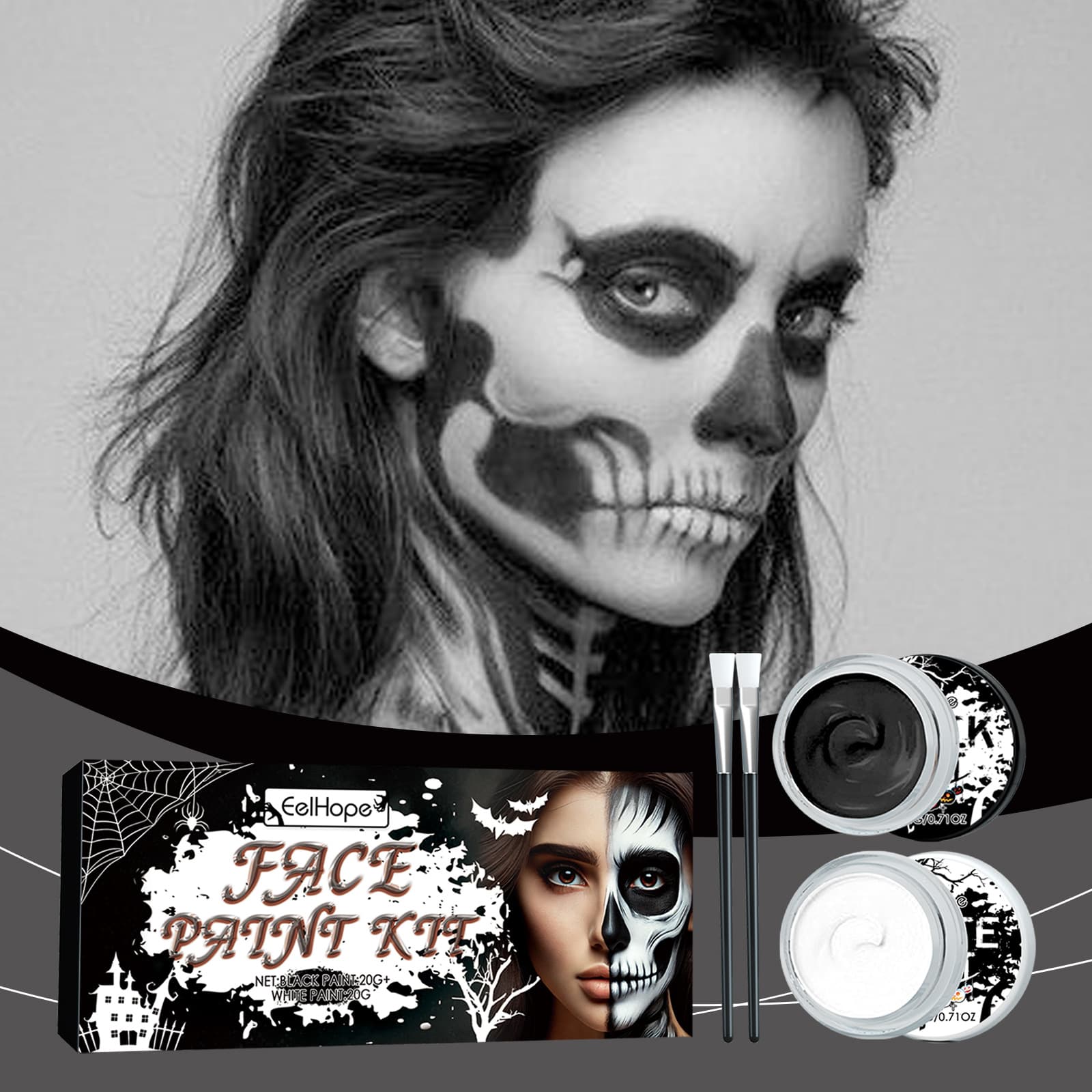 EELHOPE Halloween Black and White Body Painting Enjoy festive fun in black and white tones face and body painting