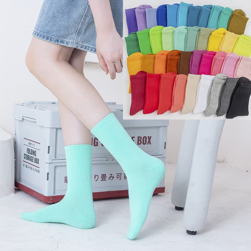 Women's Socks Spring Autumn Fashion Versatile Solid Color Cotton Stacking Socks Mid-Length Tube Socks Sweat-Absorbing Sports Socks Wholesale