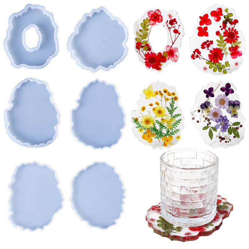 DIY Crystal Epoxy Resin Mold 6 Styles Mirror Irregular Coaster Platter Silicone Mold Mirror Pendant Coaster Base