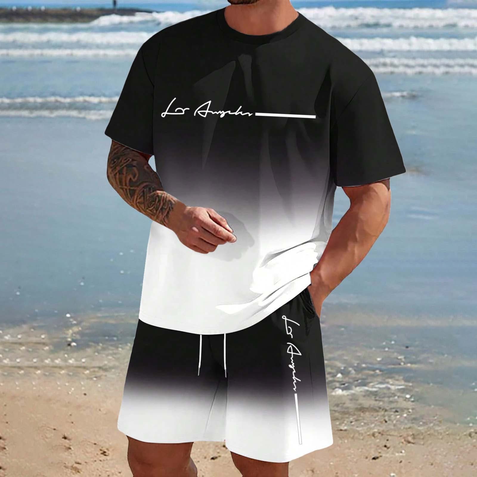 Ice Silk Cooling Set for Men Summer New Comfortable Breathable Sportswear Casual Short Sleeve Shirt and Shorts Two-Piece Set