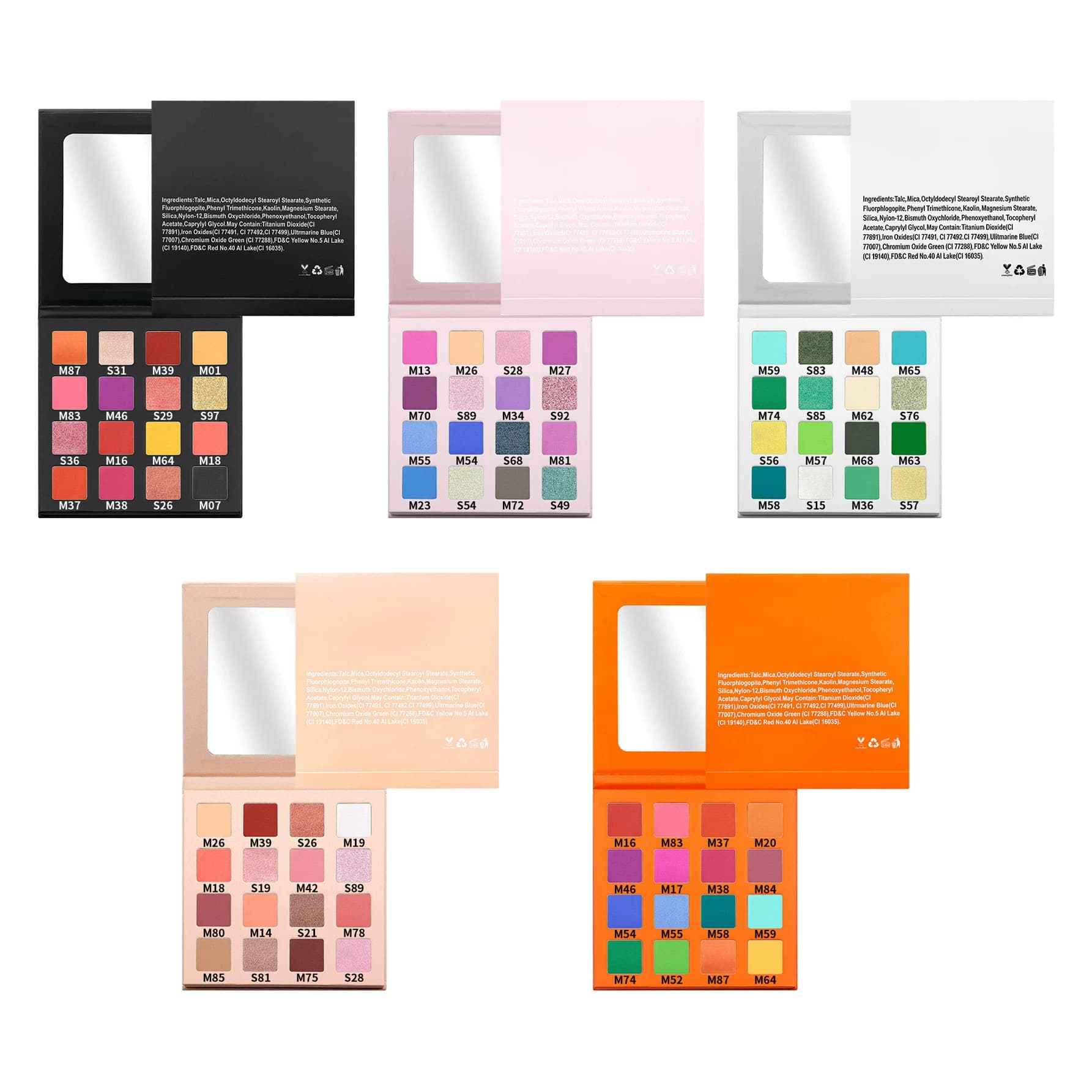 Export 16-Well Eyeshadow Palette 22mm Square Empty Palette Packaging No Logo Stock DIY Assembly Makeup Palette