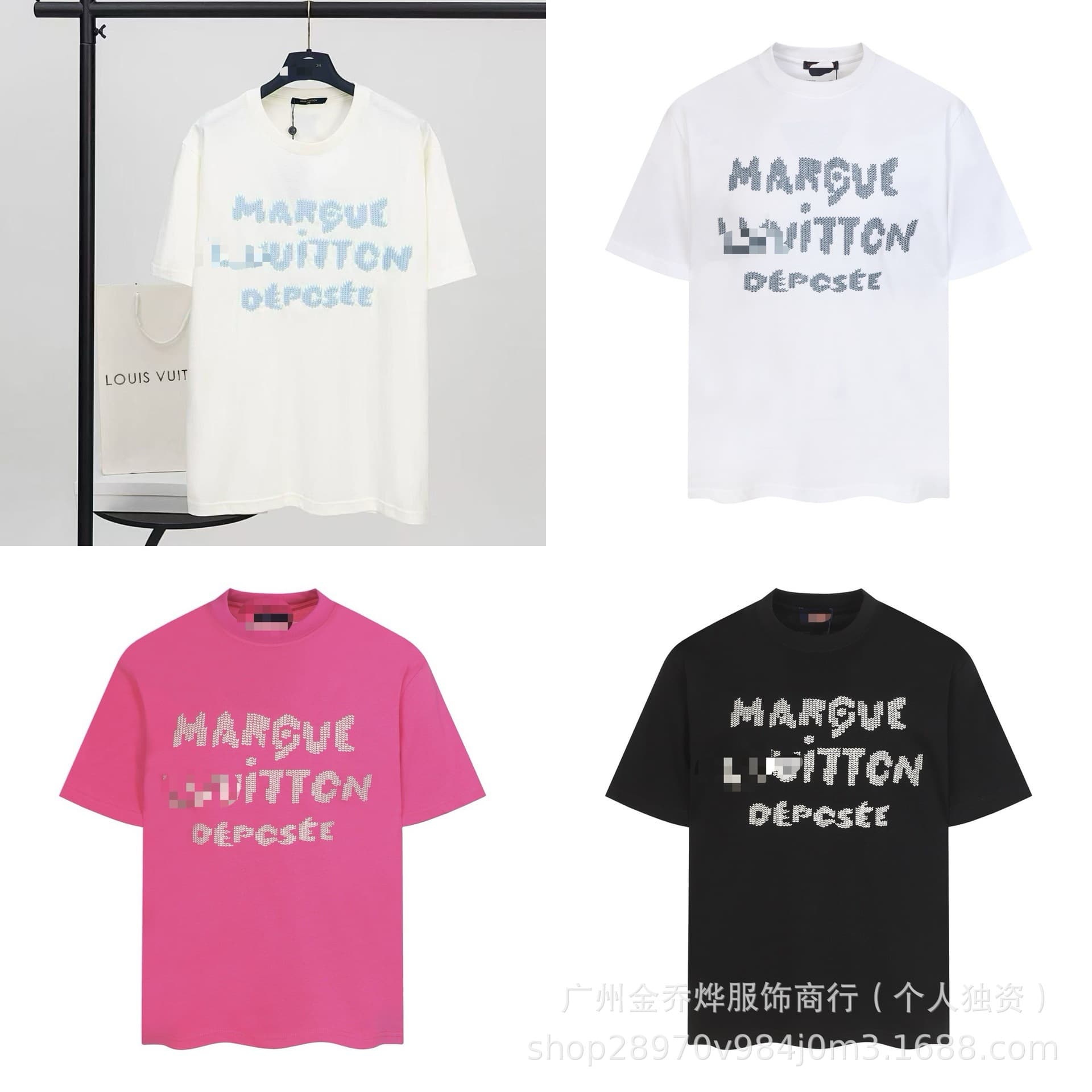Cross-border (high-quality) Lujia high-quality T-shirt popular knitted embroidered letters versatile men and women loose short-sleeved