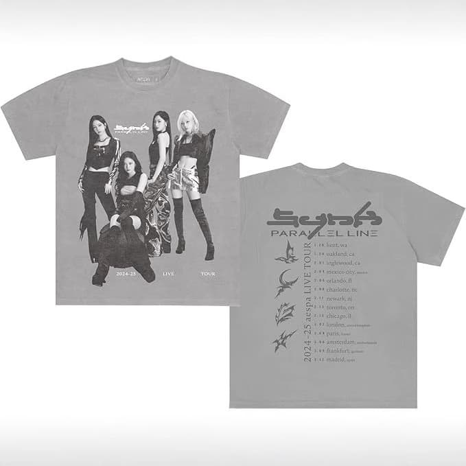 Cross-border source aespa official same style printed T-shirt star world tour merchandise series retro t-shirt