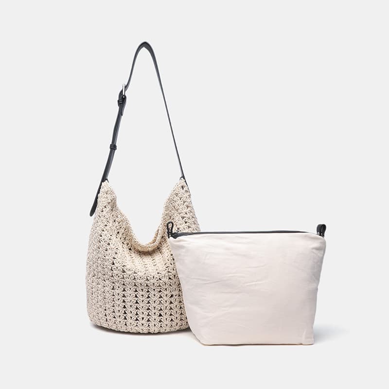 Korean Simple Hollow Crochet Bag Women 2026 New Lazy Style Woven Shoulder Bag Casual Vacation Beach Bag