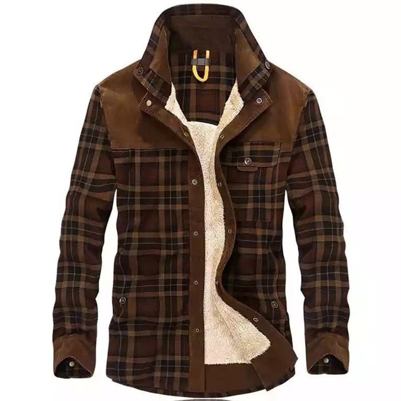 Autumn and winter spot casual cotton brown three-dimensional patch pocket youth thickened loose single-breasted motorcycle shirt