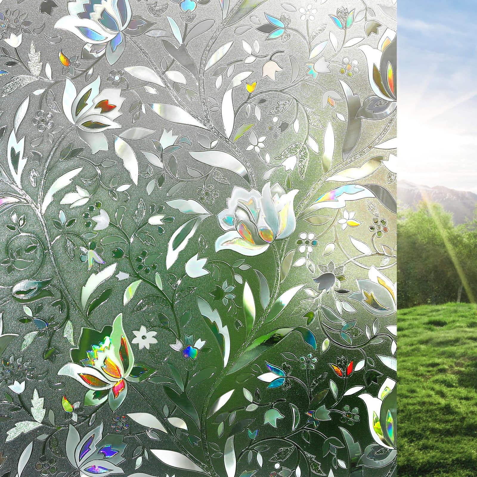 Privacy Window Film Decorative Stained Glass Window Film Shade Film Tenant Friendly Static Film Home Door Tulip