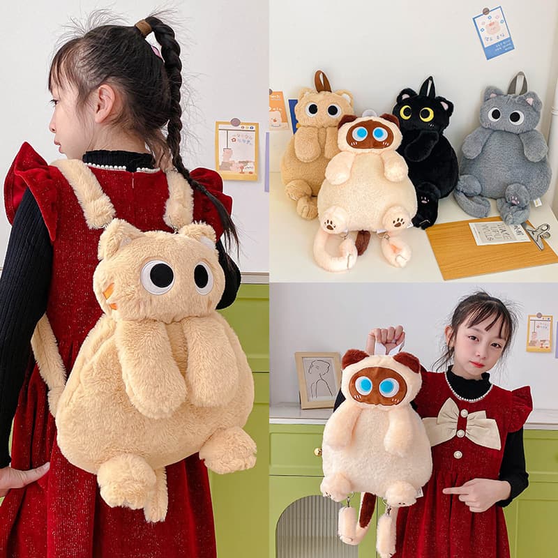 New Outing Backpack Internet Famous College Student Class Bag Cute Cat Cartoon Plush Backpack for Girls Foreign Trade