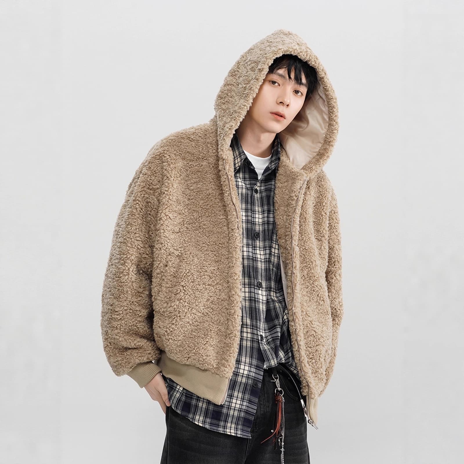 Korean Retro Faux Shearling Jacket for Men, New Fall/Winter Style, Lazy Chic Fuzzy Coat, Warm Couple Outerwear