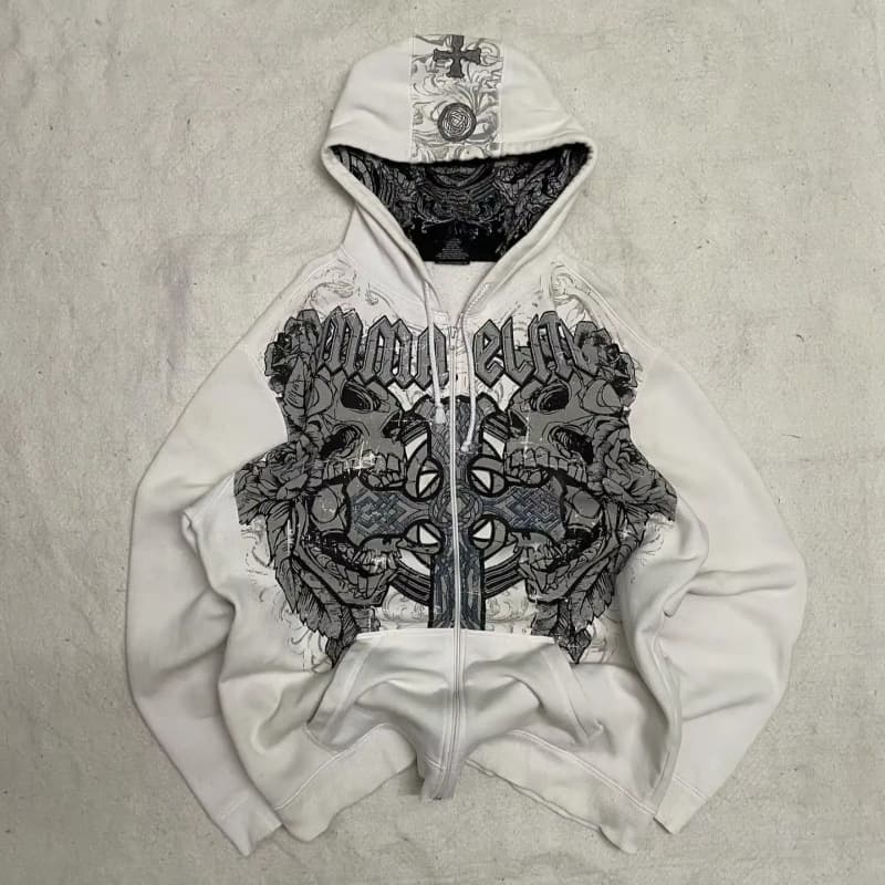 US Y2K New Hip Hop Trend Zip Hoodie Women Street Casual Loose Clown Retro Sweatshirt Unisex