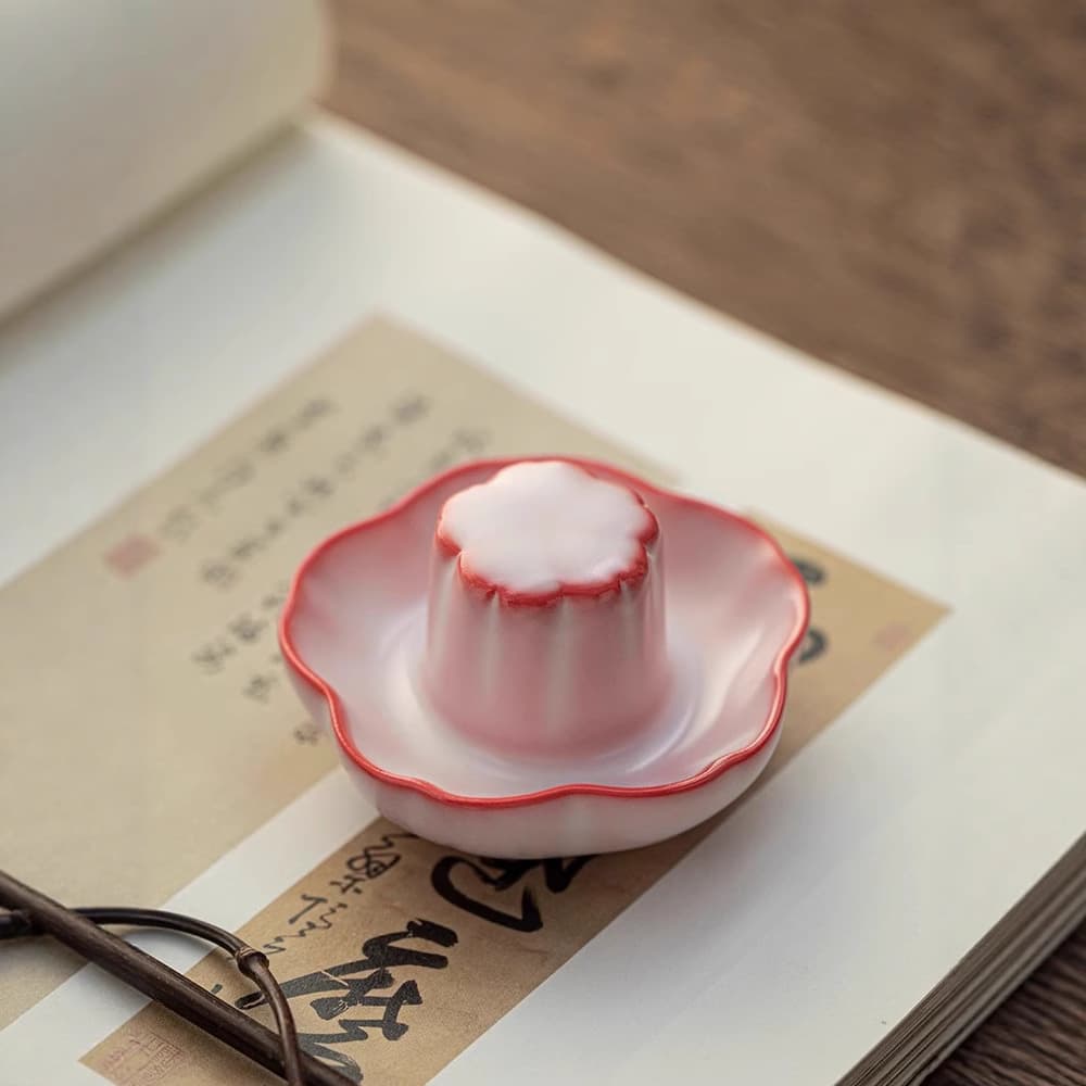 Cherry Blossom Pink Ru Pig Oil Frost Lid Rest, Home Use Gradient Female Tea Cup Teapot Lid Bowl, Gift for Best Friend, Kung Fu Tea Set