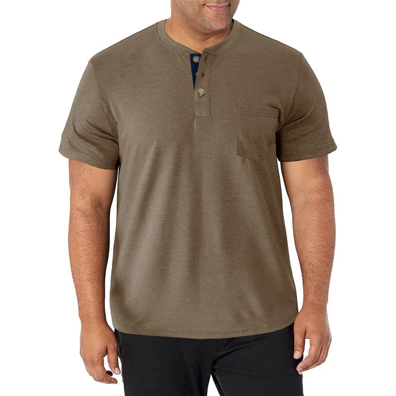 European and American Men's Heavyweight Henley Short Sleeve Workwear Cross-Border Plus Size Men's Round Neck T-Shirt Basic Style