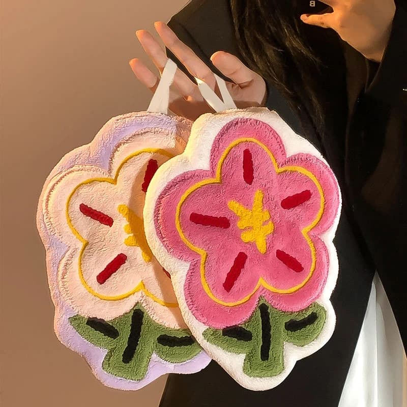 Rich Flower Cute Floral Hand Towels - Hangable Thick Embroidered Quick-Dry Absorbent Towels for Bathroom and Kitchen, Soft Handkerchief Towels