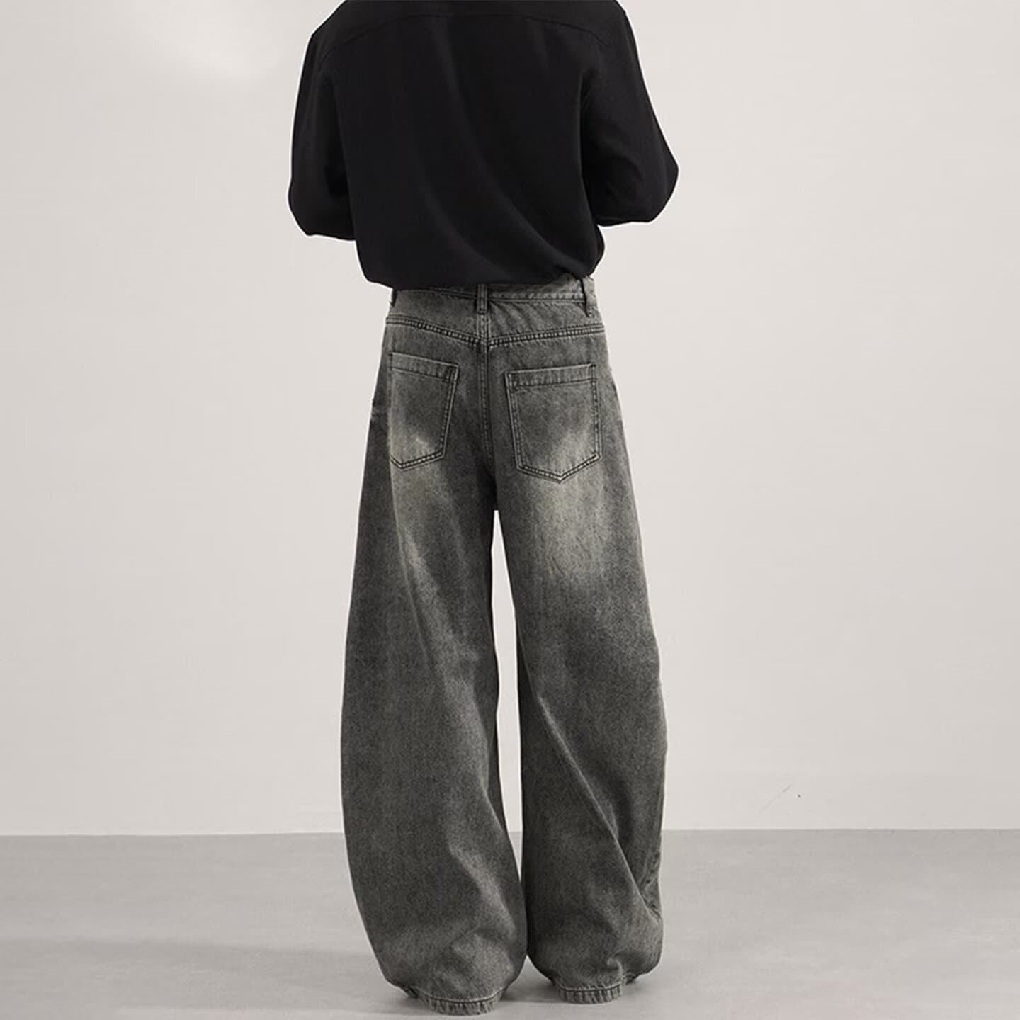 New Autumn/Winter Simple Gray Men's Jeans High-Waist Dad Style Design Tie-Dye Vintage Floor-Length Curved Leg Pants