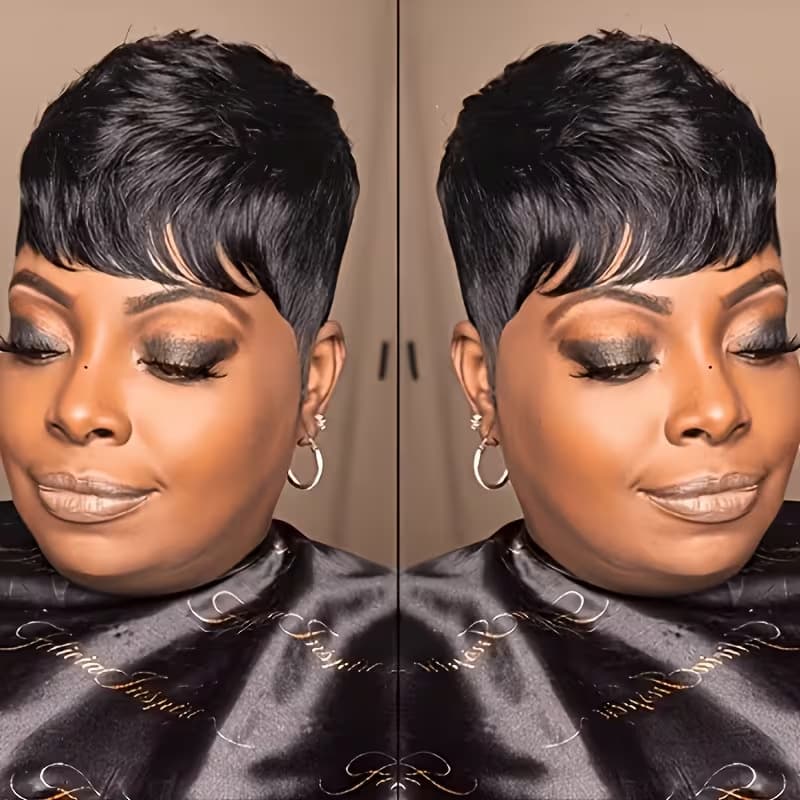 Cross-border Women's Black Short Pixie Wig, Lightweight Short Chopped Fringe, Real Hair Short Wig Cap, Factory Stock