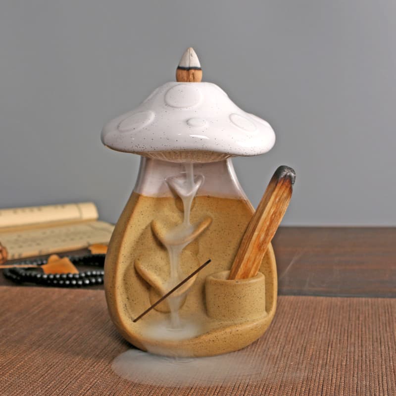 Cross-border left and right waterfall backflow incense burner home accessories backflow incense burner ornaments mushroom string incense holy wood base wholesale
