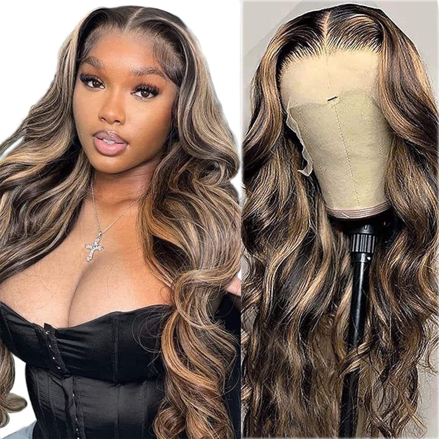 Cross-Border Wig European and American Women's Fashionable Chemical Fiber Headgear Piano Color Medium Parted Long Curly Hair Big Wave Wig